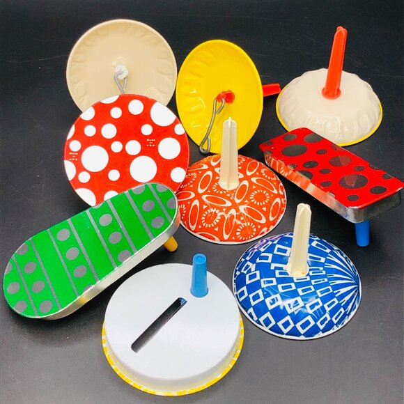 60s Tin Noisemakers Litho USA LOT of 9, Vintage Clackers, New Years Party Favors - Picture 1 of 10